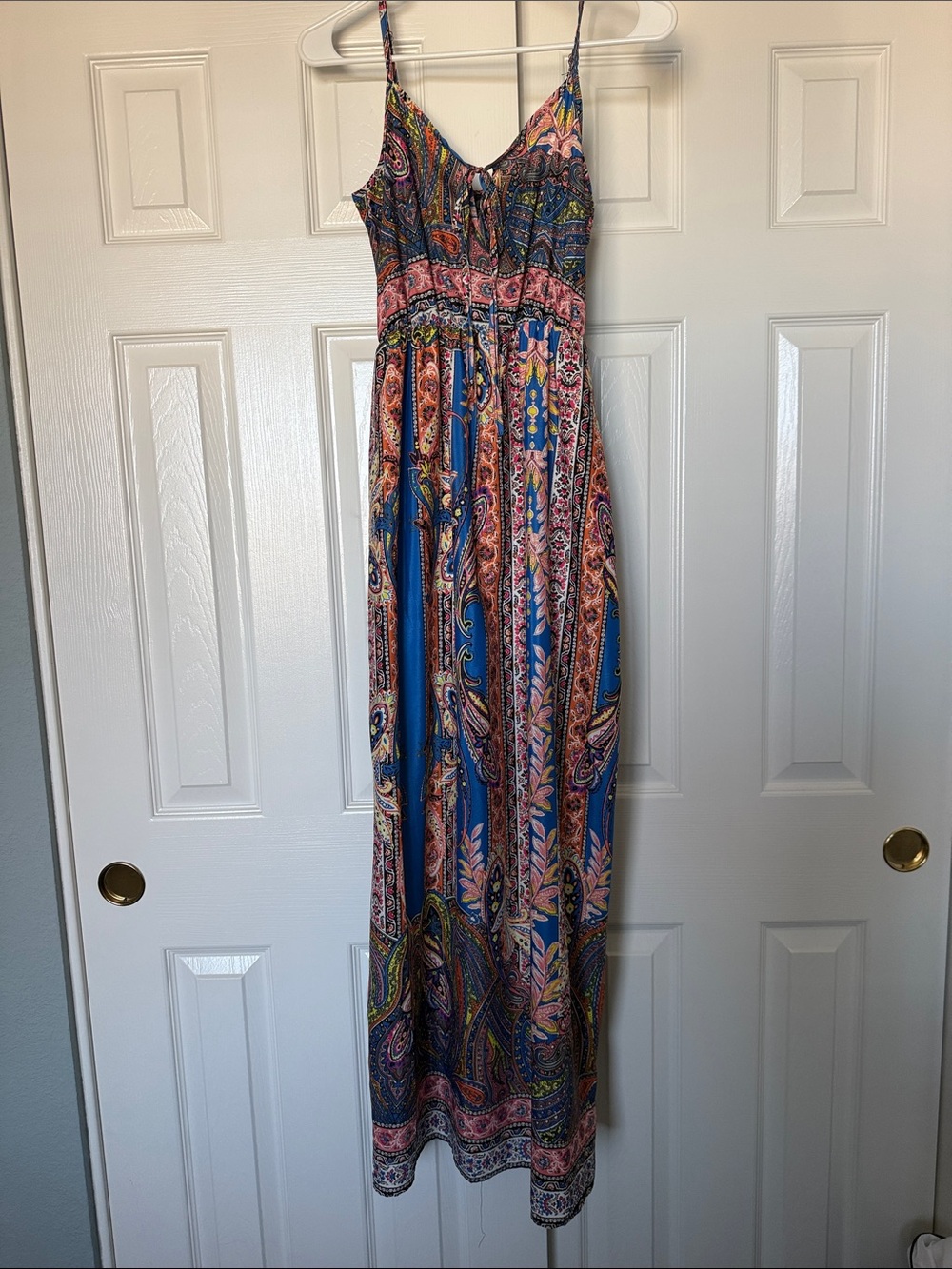 Runway Story Blue and Pink Paisley Maxi Dress